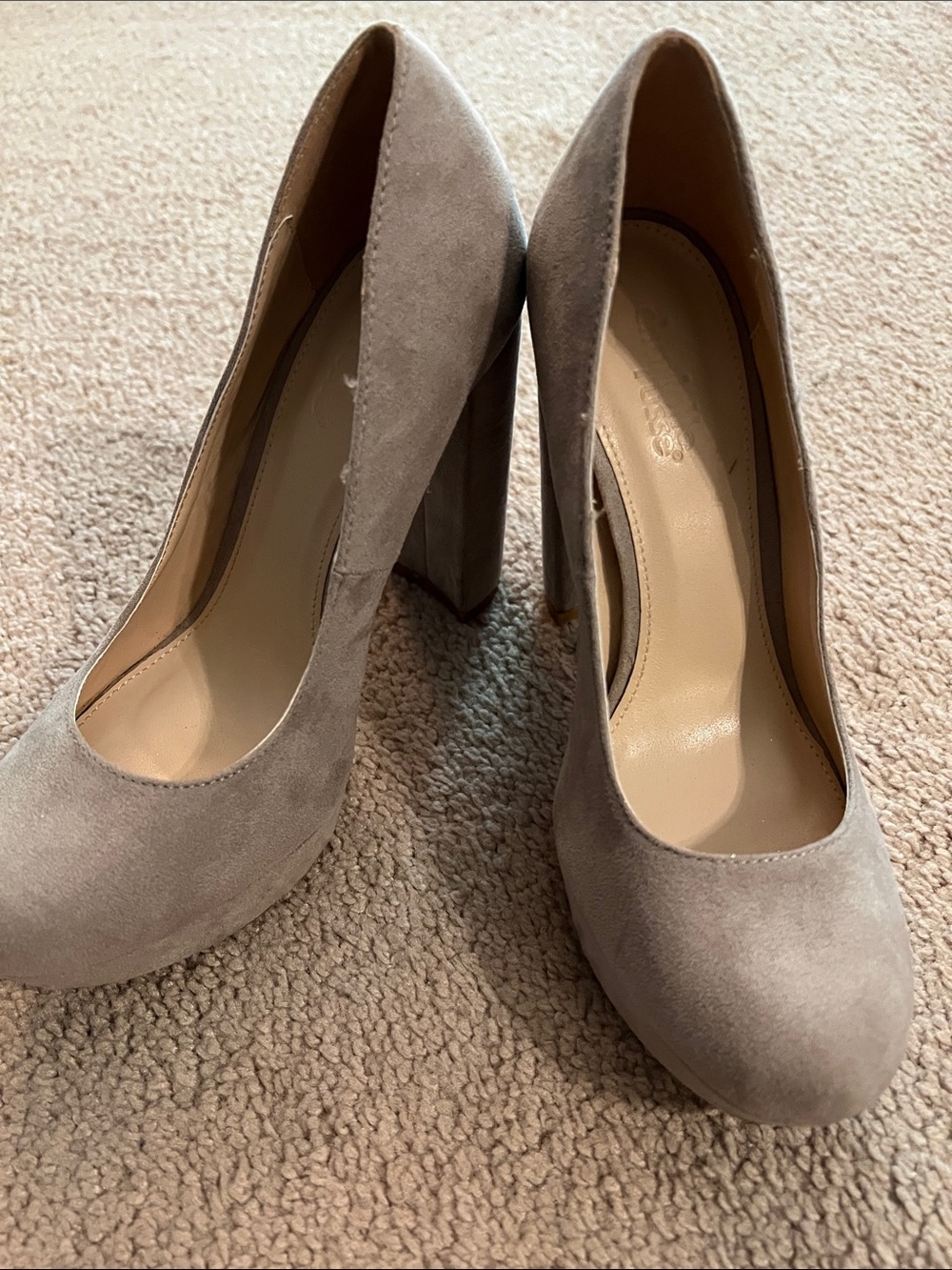 Charlotte Russe Taupe Suede Block Heel Pumps